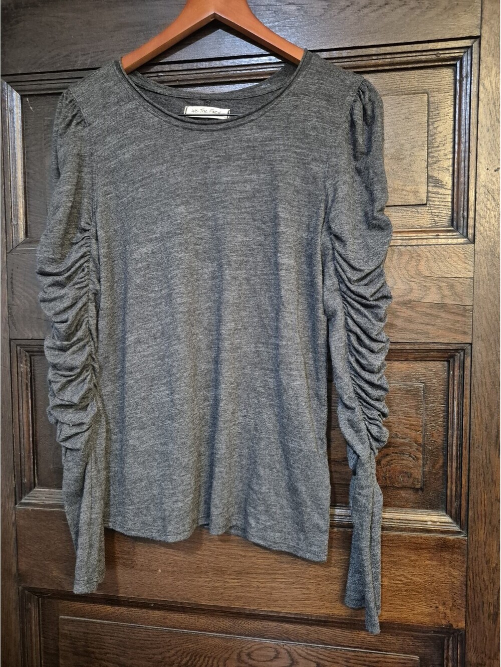 We The Free Charcoal Black Long Sleeve Puffy Arms Top Size S